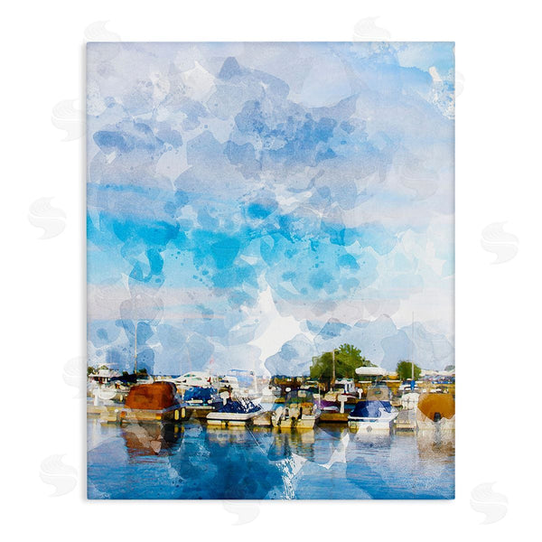 stupell industries Chamira Young | Summer Boats Docked Port Harbor Cloudy Blue Sky Wall Art
