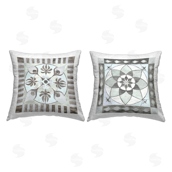 Stupell Industries Charity Henderson | Neutral Blue Centralized Pattern Printed Throw Pillow Set