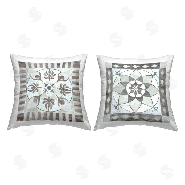 stupell industries Charity Henderson | Neutral Blue Centralized Pattern Printed Throw Pillow Set