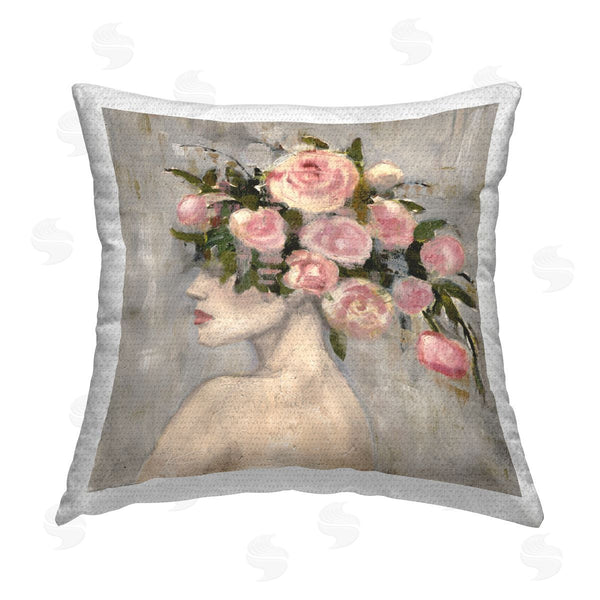 Stupell Industries Charity Henderson | Peonies Headdress Woman Printed Throw Pillow