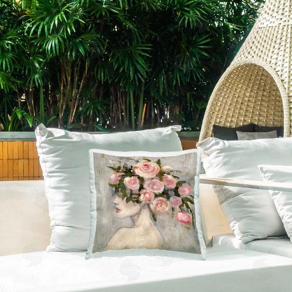 Stupell Industries Charity Henderson | Peonies Headdress Woman Printed Throw Pillow