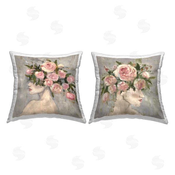 stupell industries Charity Henderson | Pink Peonie Females Printed Throw Pillow Set