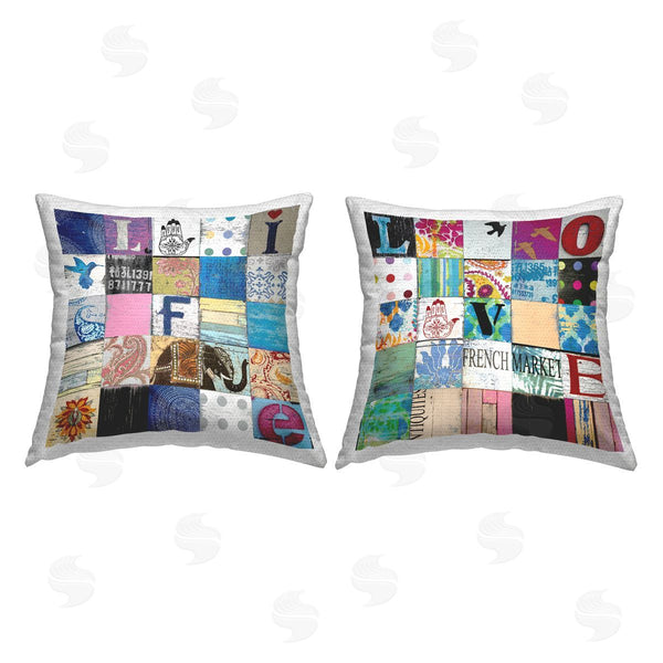 Stupell Industries Charlie Carter | Life Love Bold Typography Collage Printed Throw Pillow Set