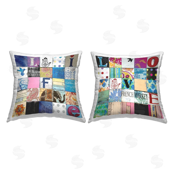 stupell industries Charlie Carter | Life Love Bold Typography Collage Printed Throw Pillow Set