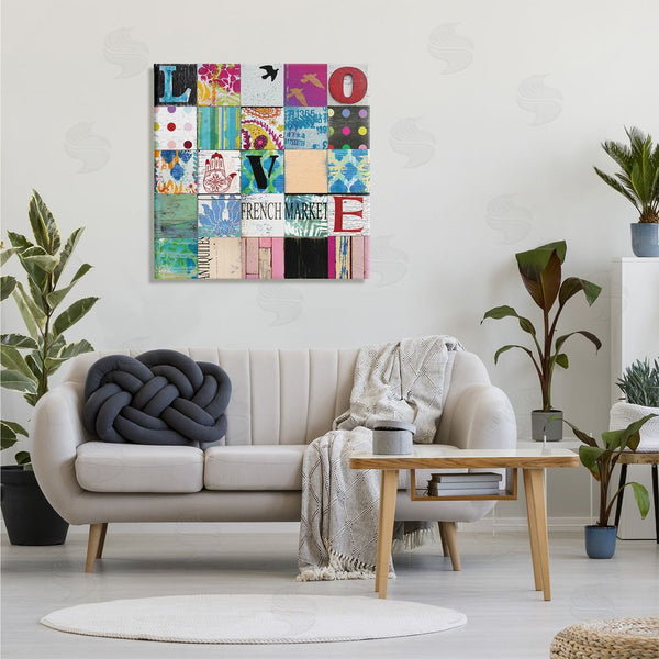 Stupell Industries Charlie Carter | Love Typography Collage Vintage Icons Patchwork Wall Art