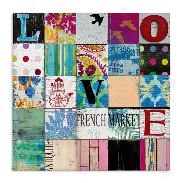 stupell industries Charlie Carter | Love Typography Collage Vintage Icons Patchwork Wall Art