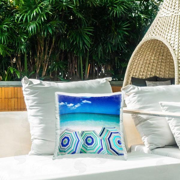Stupell Industries Charlie Carter | Three Beach Umbrellas View Printed Throw Pillow
