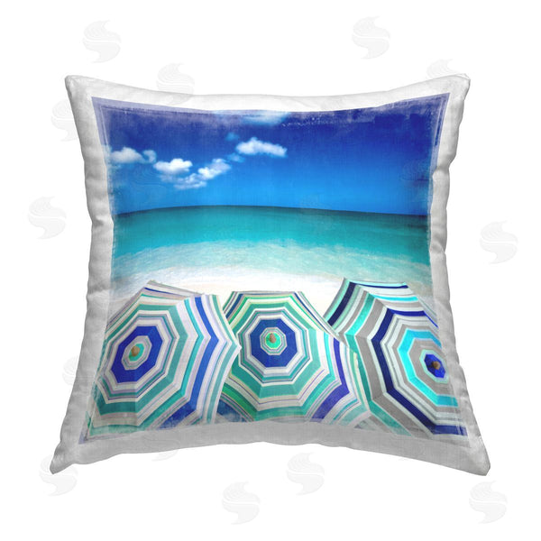 stupell industries Charlie Carter | Three Beach Umbrellas View Printed Throw Pillow