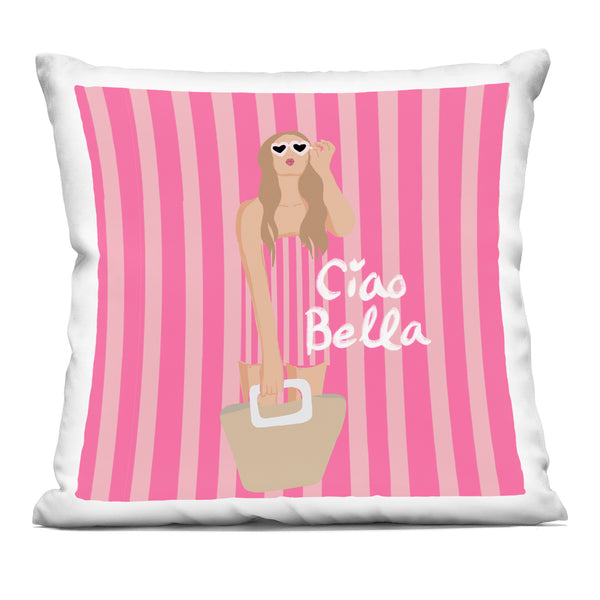 Stupell Industries Chen Alyesh | Pink Striped Glam Girl Printed Throw Pillow