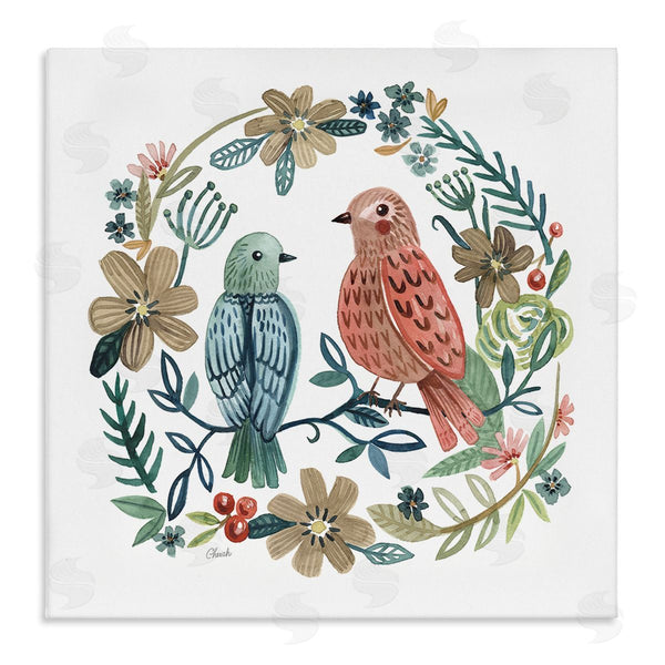 stupell industries Cherish Flieder | Birds Perched Natural Floral Wreath Wall Art