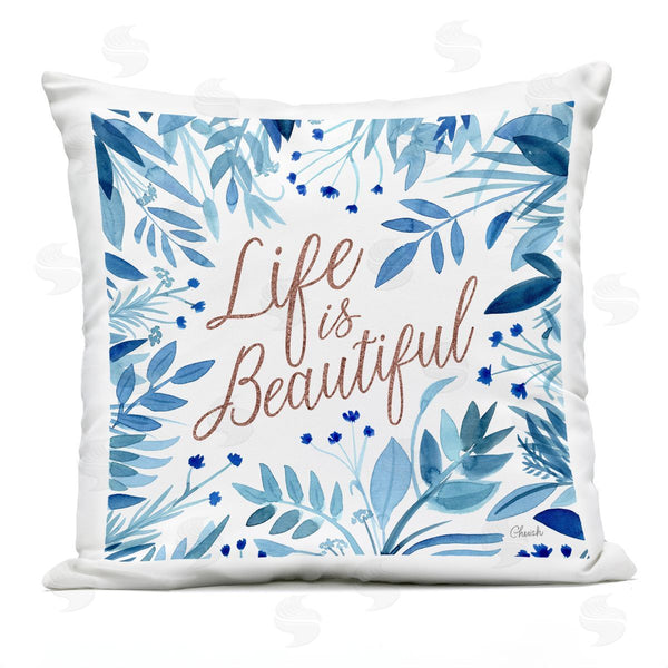 Stupell Industries Cherish Flieder | Life Is Beautiful Blue Botanicals Printed Throw Pillow