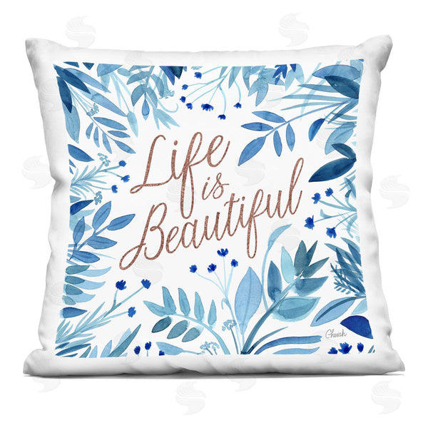 stupell industries Cherish Flieder | Life Is Beautiful Blue Botanicals Printed Throw Pillow