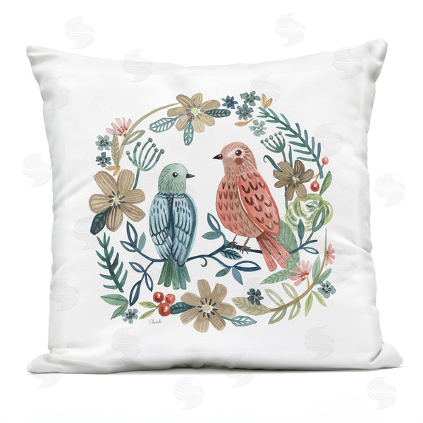 Stupell Industries Cherish Flieder | Wildlife Birds Botanical Wreath Printed Throw Pillow