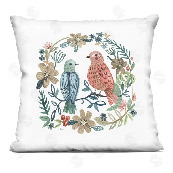 stupell industries Cherish Flieder | Wildlife Birds Botanical Wreath Printed Throw Pillow