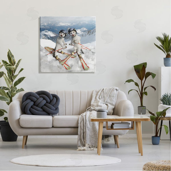 Stupell Industries Chiara | Humorous White Cats Skiing Gear Snowcapped Mountains Wall Art