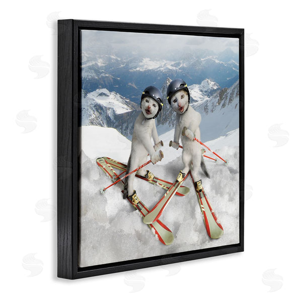 Stupell Industries Chiara | Humorous White Cats Skiing Gear Snowcapped Mountains Wall Art