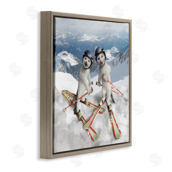 Stupell Industries Chiara | Humorous White Cats Skiing Gear Snowcapped Mountains Wall Art