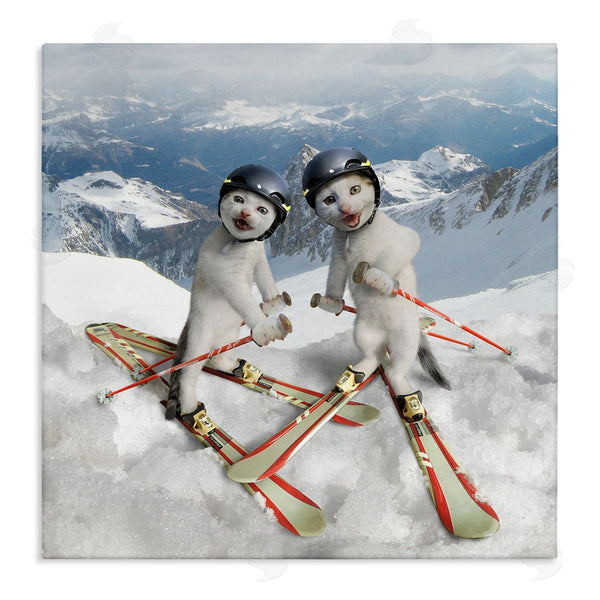 stupell industries Chiara | Humorous White Cats Skiing Gear Snowcapped Mountains Wall Art