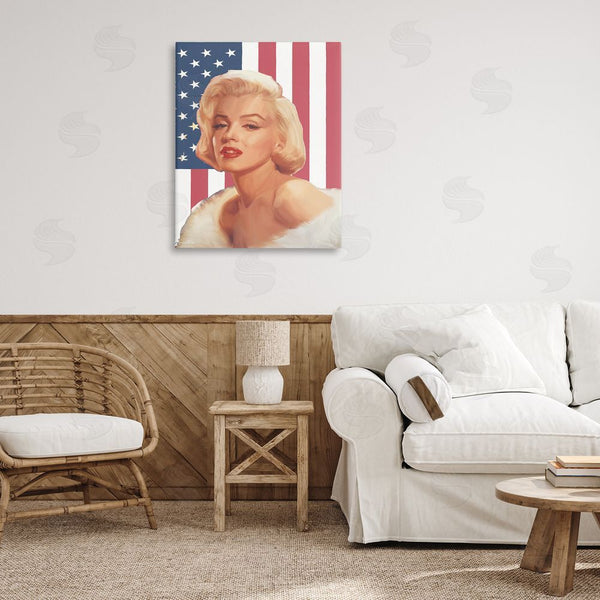 Stupell Industries Chris Consani | Vintage Americana Icon Marilyn Over US Flag Wall Art