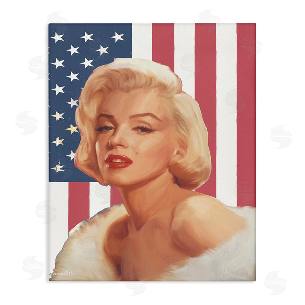 stupell industries Chris Consani | Vintage Americana Icon Marilyn over US Flag Wall Art