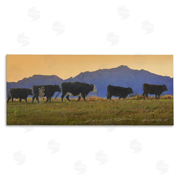 stupell industries Chris Vest | Grazing Cows Country Meadow Mountains Wall Art