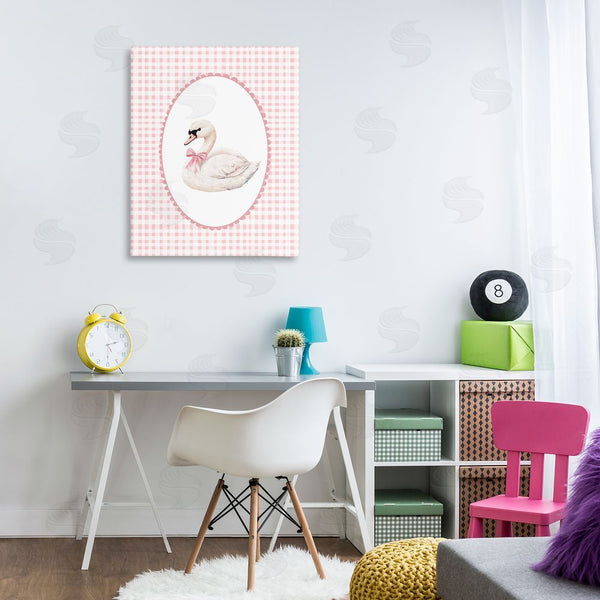 Stupell Industries Christine Simpson Art | Gentle Swan On Pink Checkered Wall Art