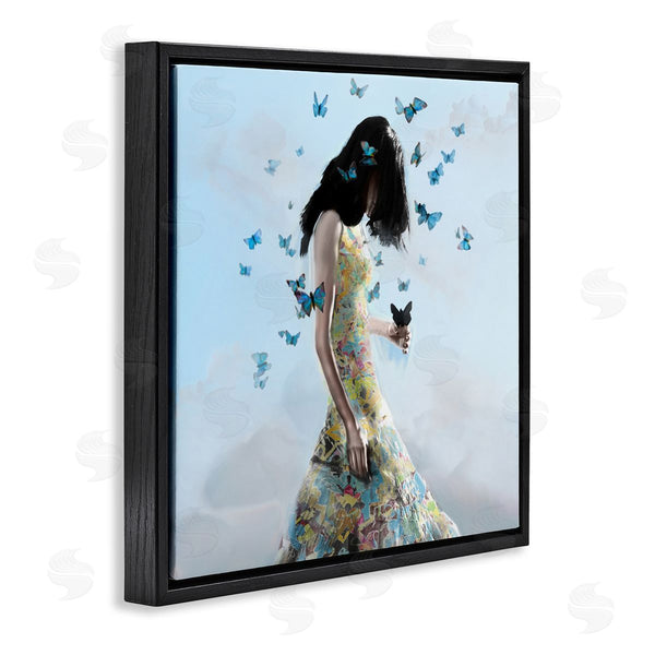 Stupell Industries Christopher Cuseo | Peaceful Blue Butterflies Fluttering Woman Gown Dress Wall Art