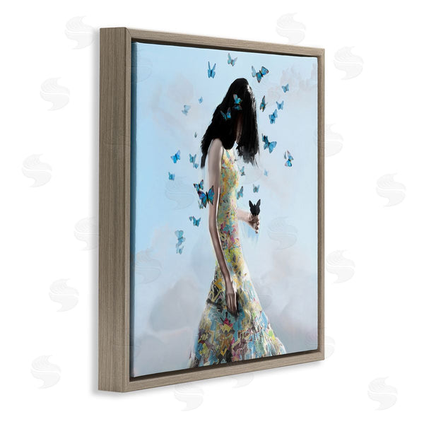 Stupell Industries Christopher Cuseo | Peaceful Blue Butterflies Fluttering Woman Gown Dress Wall Art