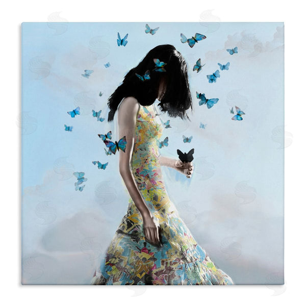 stupell industries Christopher Cuseo | Peaceful Blue Butterflies Fluttering Woman Gown Dress Wall Art