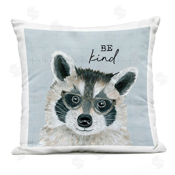 Stupell Industries Cindy Jacobs | Be Kind Blue Patterned Racoon Printed Throw Pillow