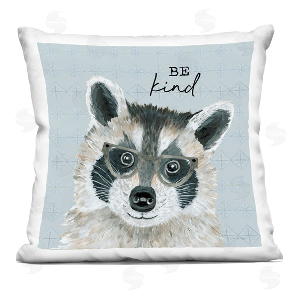 stupell industries Cindy Jacobs | Be Kind Blue Patterned Racoon Printed Throw Pillow