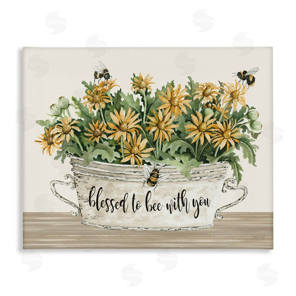stupell industries Cindy Jacobs | Blessed with You Farmhouse Rustic Daisies Flower Planter Wall Art