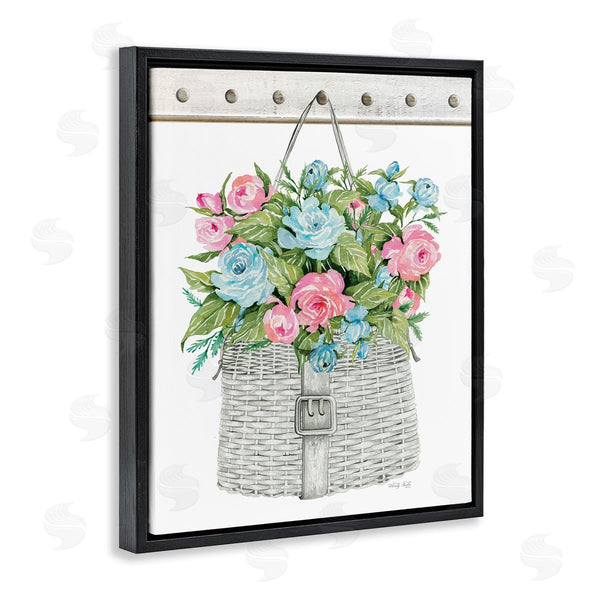 Stupell Industries Cindy Jacobs | Blue And Pink Blooming Roses Spring Plant Basket Wall Art