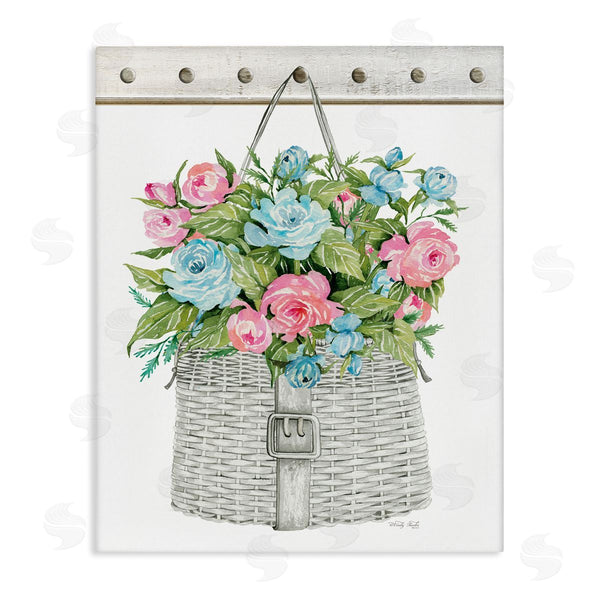 stupell industries Cindy Jacobs | Blue And Pink Blooming Roses Spring Plant Basket Wall Art