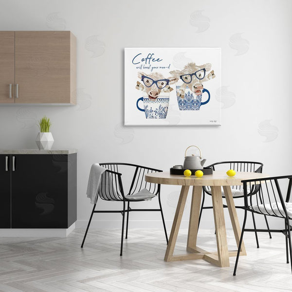 Stupell Industries Cindy Jacobs | Boost Your Moo-d Humorous Farmhouse Cow Coffee Mugs Wall Art