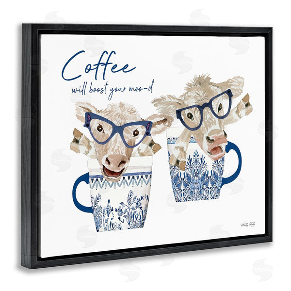 Stupell Industries Cindy Jacobs | Boost Your Moo-d Humorous Farmhouse Cow Coffee Mugs Wall Art