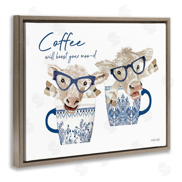 Stupell Industries Cindy Jacobs | Boost Your Moo-d Humorous Farmhouse Cow Coffee Mugs Wall Art