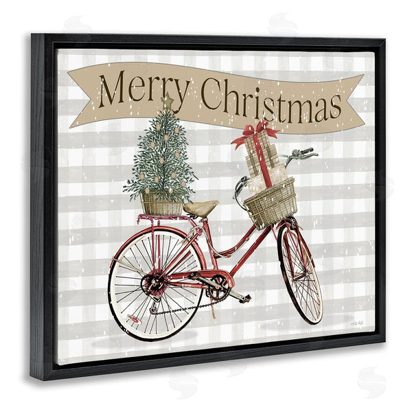 Stupell Industries Cindy Jacobs | Christmas Banner Beige Gingham Bicycle Gift Basket Wall Art