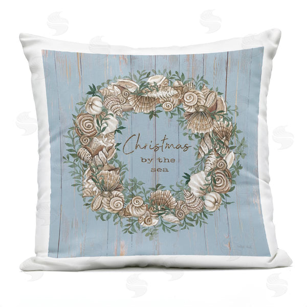 Stupell Industries Cindy Jacobs | Christmas By The Sea Wreath Printed Throw Pillow