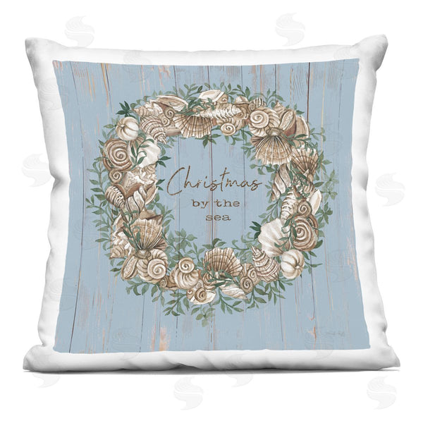 stupell industries Cindy Jacobs | Christmas By The Sea Wreath Printed Throw Pillow