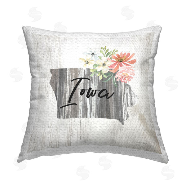 Stupell Industries Cindy Jacobs | Floral Iowa USA State Printed Throw Pillow