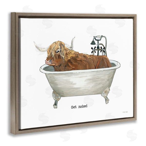Stupell Industries Cindy Jacobs | Get Naked Humorous Highland Cattle Animal Sign Wall Art