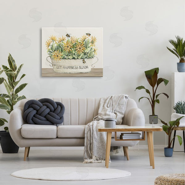Stupell Industries Cindy Jacobs | Happiness Bloom Insect Bee Hovering Rustic Flower Jar Wall Art