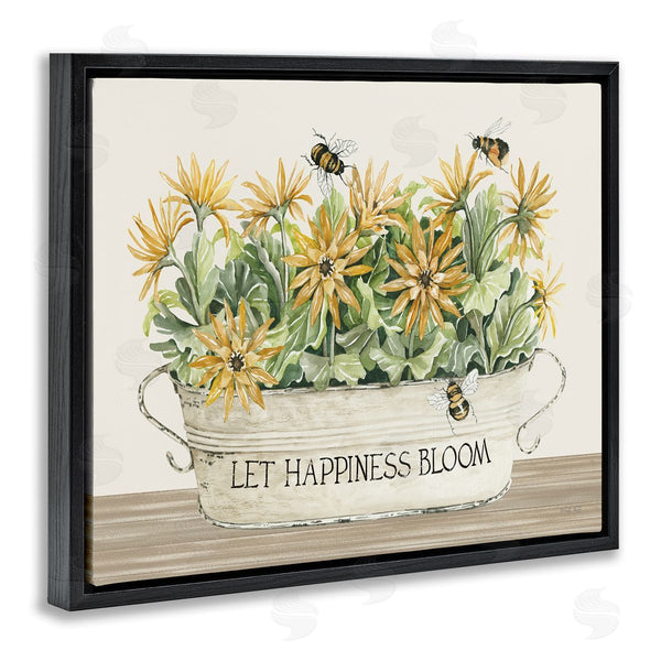Stupell Industries Cindy Jacobs | Happiness Bloom Insect Bee Hovering Rustic Flower Jar Wall Art