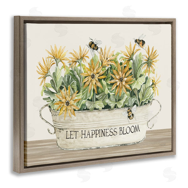 Stupell Industries Cindy Jacobs | Happiness Bloom Insect Bee Hovering Rustic Flower Jar Wall Art