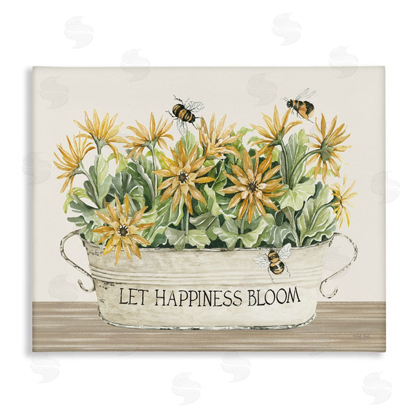 stupell industries Cindy Jacobs | Happiness Bloom Insect Bee Hovering Rustic Flower Jar Wall Art