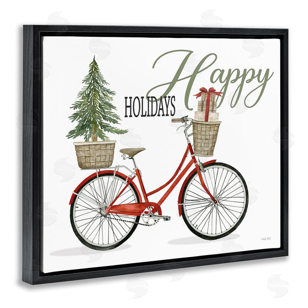 Stupell Industries Cindy Jacobs | Happy Holidays Festive Red Bicycle Presents Basket Wall Art