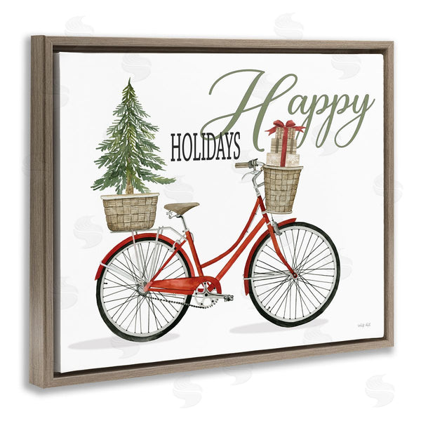 Stupell Industries Cindy Jacobs | Happy Holidays Festive Red Bicycle Presents Basket Wall Art