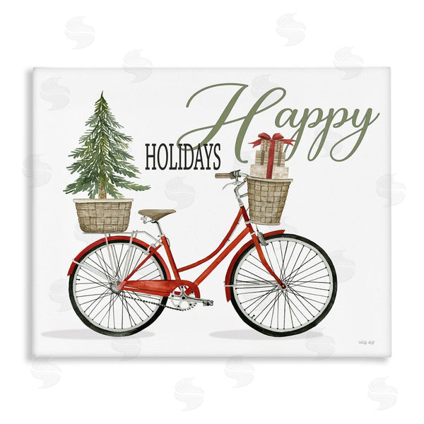 stupell industries Cindy Jacobs | Happy Holidays Festive Red Bicycle Presents Basket Wall Art