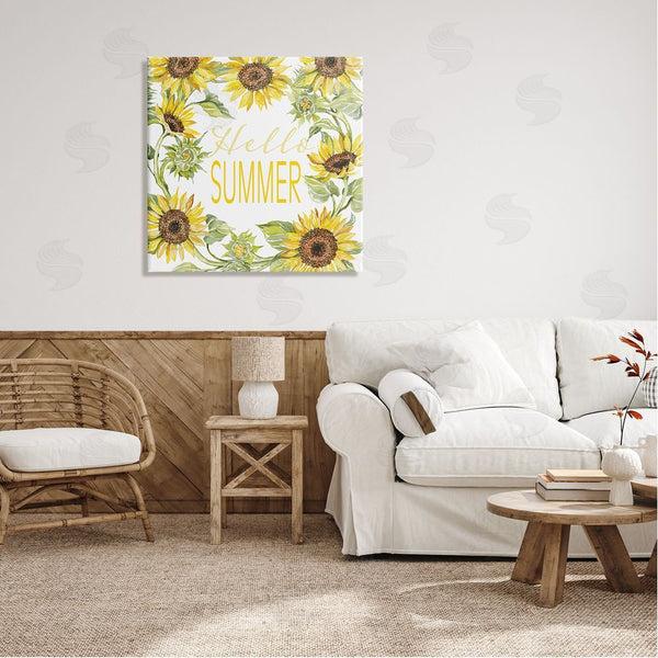 Stupell Industries Cindy Jacobs | Hello Summer Warm Yellow Sunflower Typography Border Wall Art